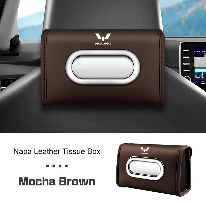 for Baojun 510 730 360 560 RS-5 530 630 Wuling Hongguang S Leather Car Tissue Bag Seat Back Hanger Kleenex Case Visor Napkin Box