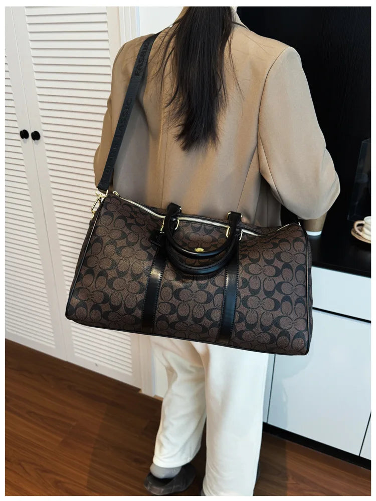Weekend Getaway Large Duffle Travel Bag, Monogram Canvas Carry On Bag for Business Trip Gym Overnight