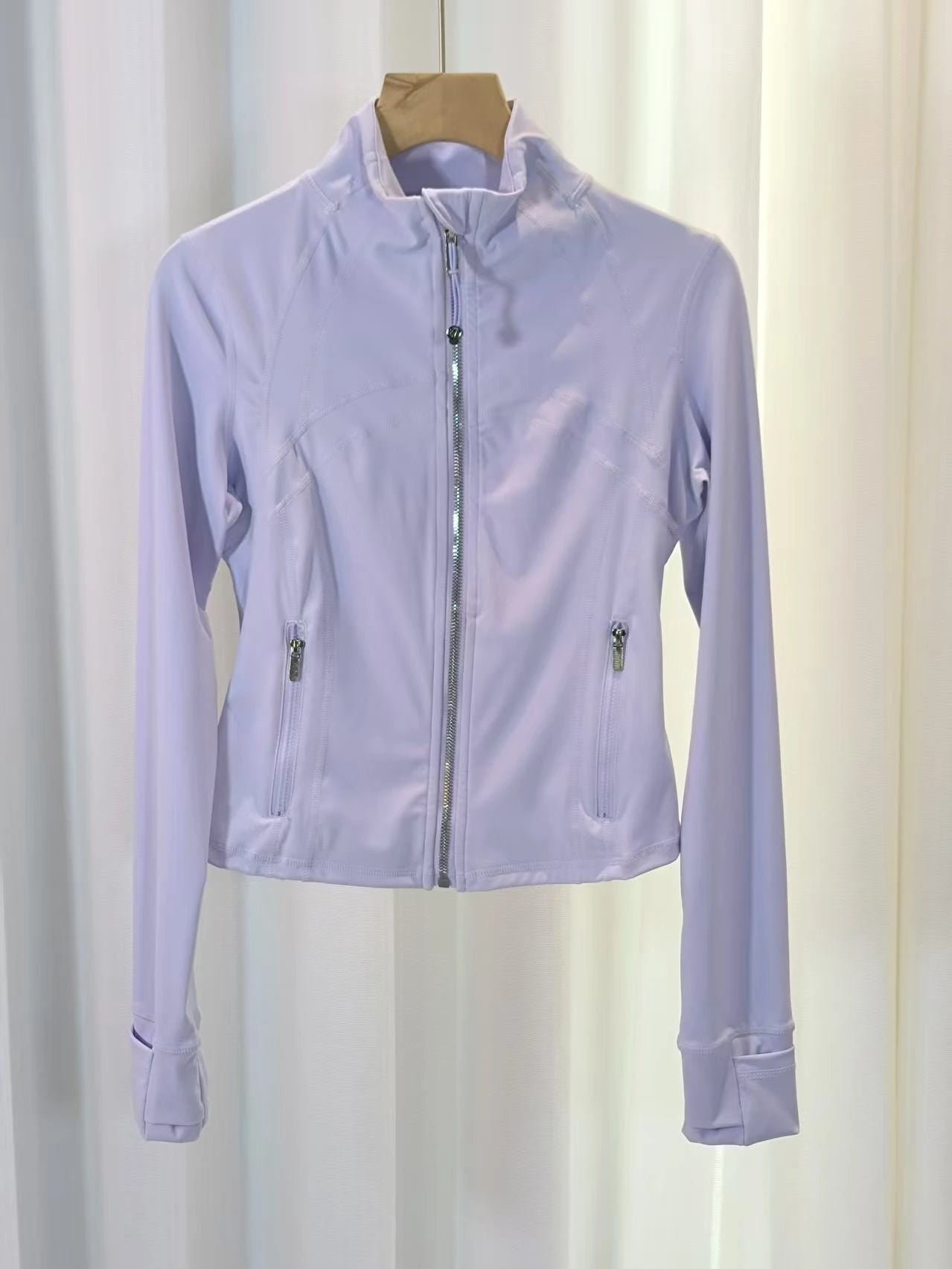 LULU FLORA Short silver zipper stand up collar jacket for waist slimming yoga women's outerwear, sun protection, quick drying,