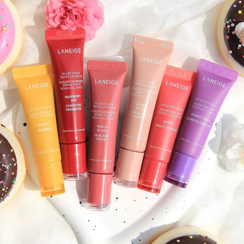 Laneige Lip Glowy Lightweight Hydration Balm Shea Butter Glaze Craze Tinted Polypeptide Lip Gloss Serum Fruit Donut Lip Oil Care