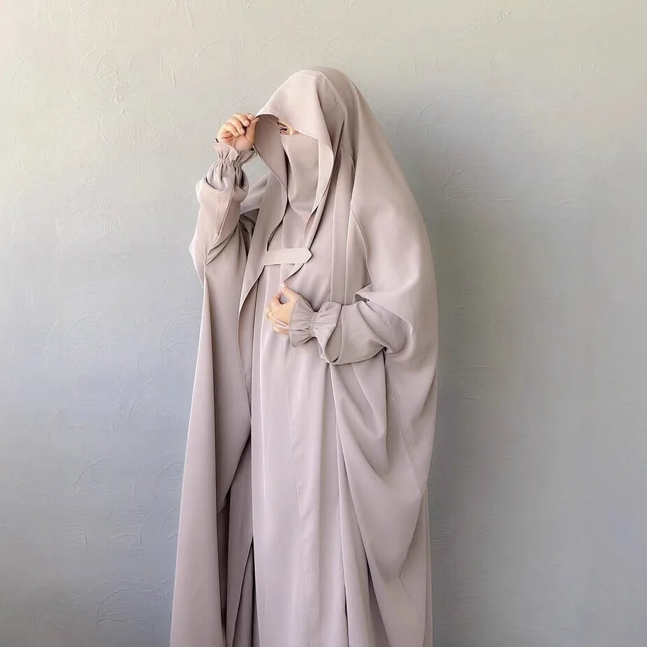 Muslim Abaya Hooded Smocking Sleeve One-piece Prayer Dress Women Jilbab Islamic Clothing Dubai Saudi Black Robe Turkish Modesty