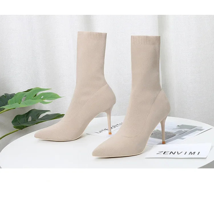 Sexy Sock Boots Knitting Stretch Boots High Heels for Women Fashion Shoes 2024 Spring Autumn Ankle Boots Female