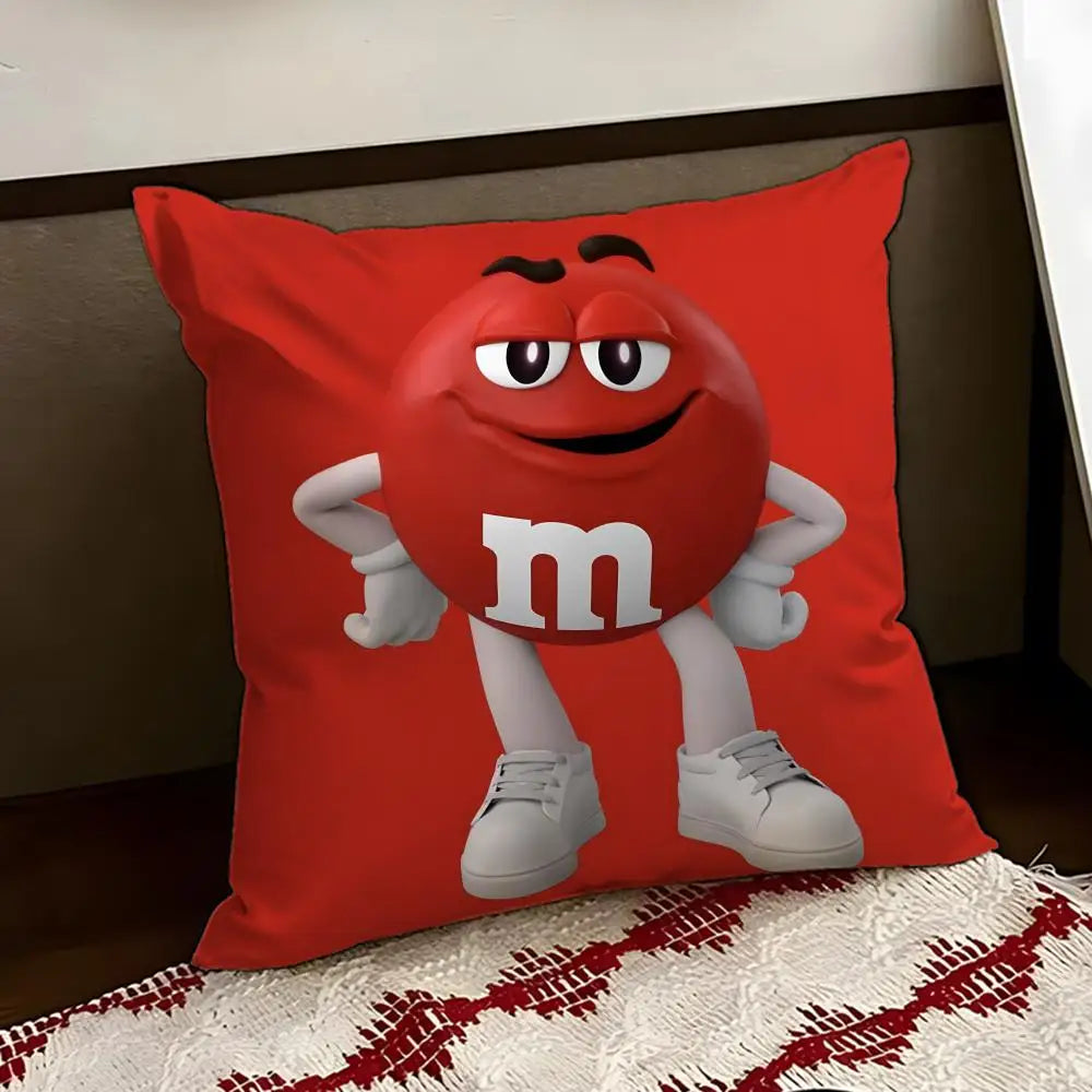 cartoon M-M&M's Cushion Cover Reversible Soft Durable Pillow Cover Home & Car Multi-Scene Use for Daily Comfort