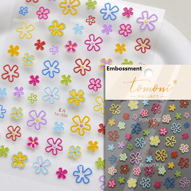 Embossed Flower Pink Butterfly Lucky Peach Blossom Chic Spring Petal 5D Soft Relief Adhesive Nail Art Stickers Manicure Decals