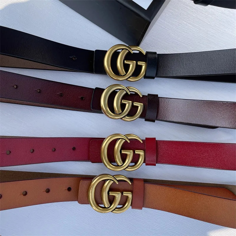 Pure Cowhide Leather Ladies Belt Antique Letter G Casual Retro Style Fashionable All-Match Width 2-4cm Alloy Buckle Fastener