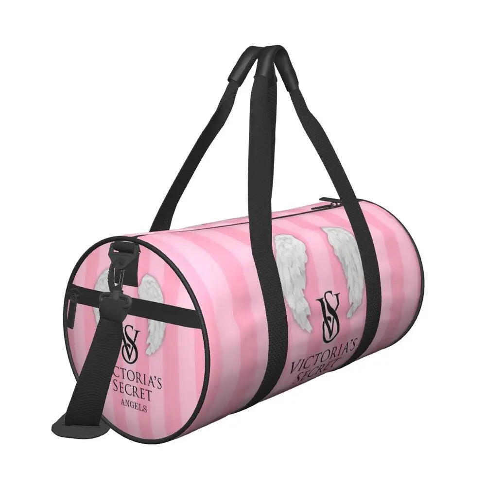 Pink White Stripe Round Capacity Travel Duffel Bag Male Female Large-Capacity Hand Luggage Sports Fitness Bag Travel Package