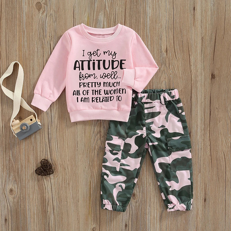 Toddler Girls Clothes 2T 3T 4T 5T Fall Outfits Baby Pullover Sweatshirt & Camouflage Pants Set Kids Winter Sweatsuit