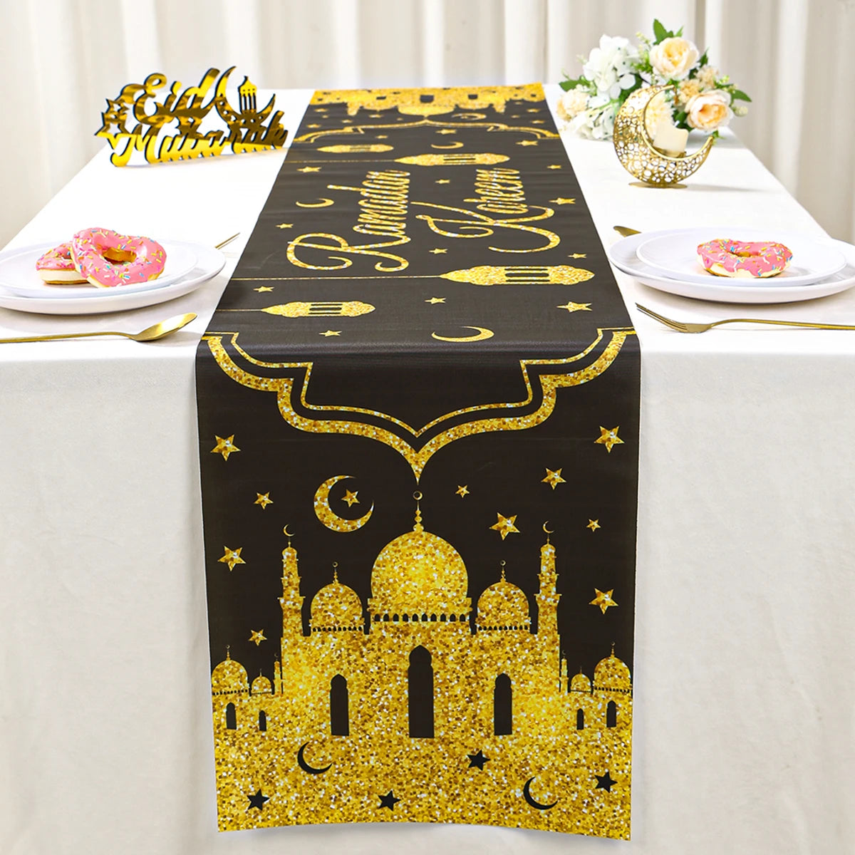 Ramadan Table Runner Eid Mubarak Decoration 2026 for Home Ramadan Kareem Ramadan Mubarak Islamic Muslim Party Eid Al-Fitr Gifts