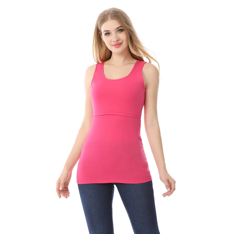 Summer Stretch Cotton Stripe Maternity Lactation Tops - Nursing Camisole Vest for Postpartum Women