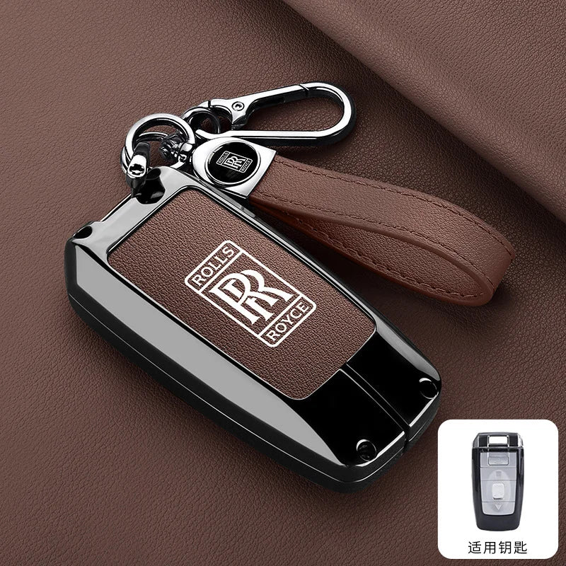 Zinc Alloy Leather Car Smart Remote Key Case Cover Shell For Rolls-Royce Cullinan Phantom Ghost Wraith Dawn Keychain Accessories