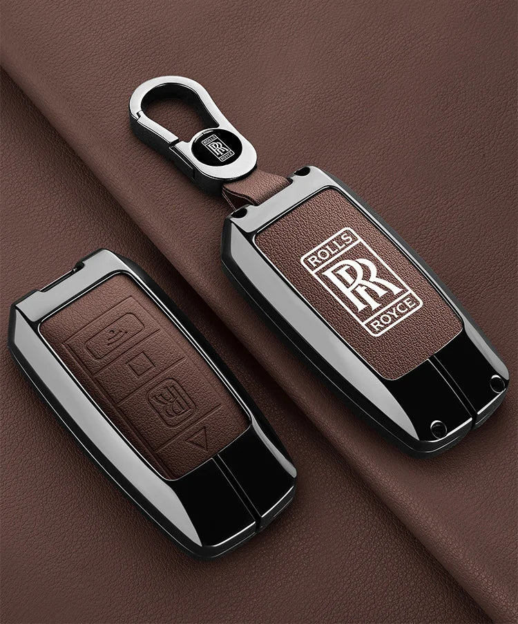 Zinc Alloy Leather Car Smart Remote Key Case Cover Shell For Rolls-Royce Cullinan Phantom Ghost Wraith Dawn Keychain Accessories