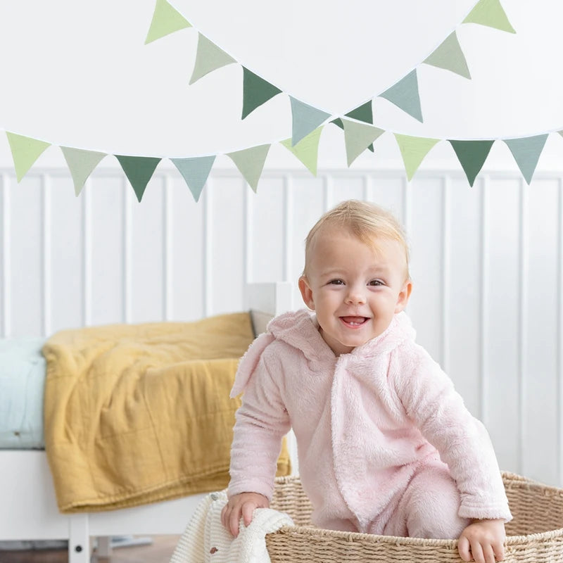 1 Set Sage Green Triangle Flags Bunting Boho-Chic Hanging Flag for Greenery Shower Classroom Wedding Birthday Party Decorations
