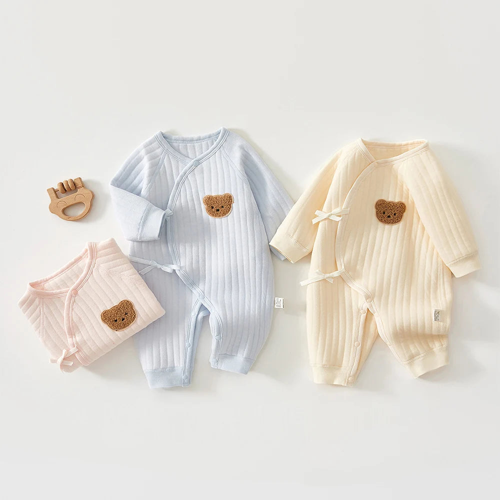 Baby Boy Christmas Romper Quilted Warm Autumn Winter Newborn Jumpsuit Solid Color 0 6 Months Hospital Baby Girl Clothing