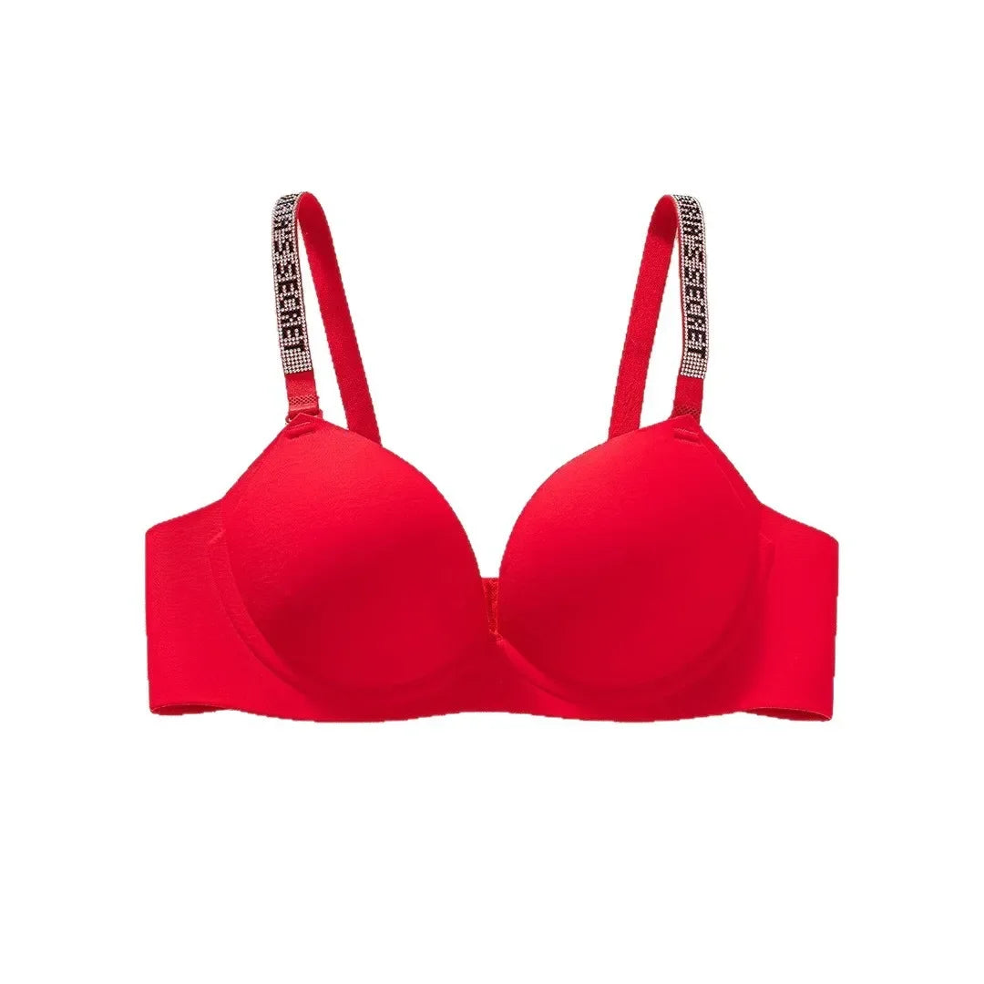 Wireless Letter Strap Bra Women's Summer Thin Comfortable Small Chest Gathered Look Big Sexy Anti-Sagging Exposed Bra