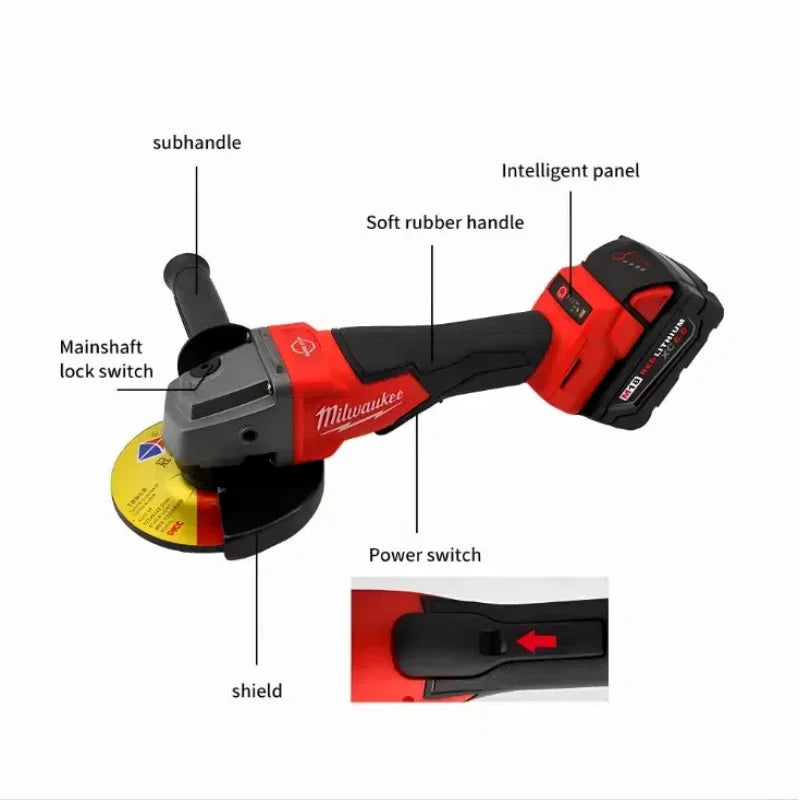 Milwaukee Angle Grinder 125MM Polishing Cutting Machine Grinder Paddle Switch No-Lock High Power Electric Cordless Power Tools