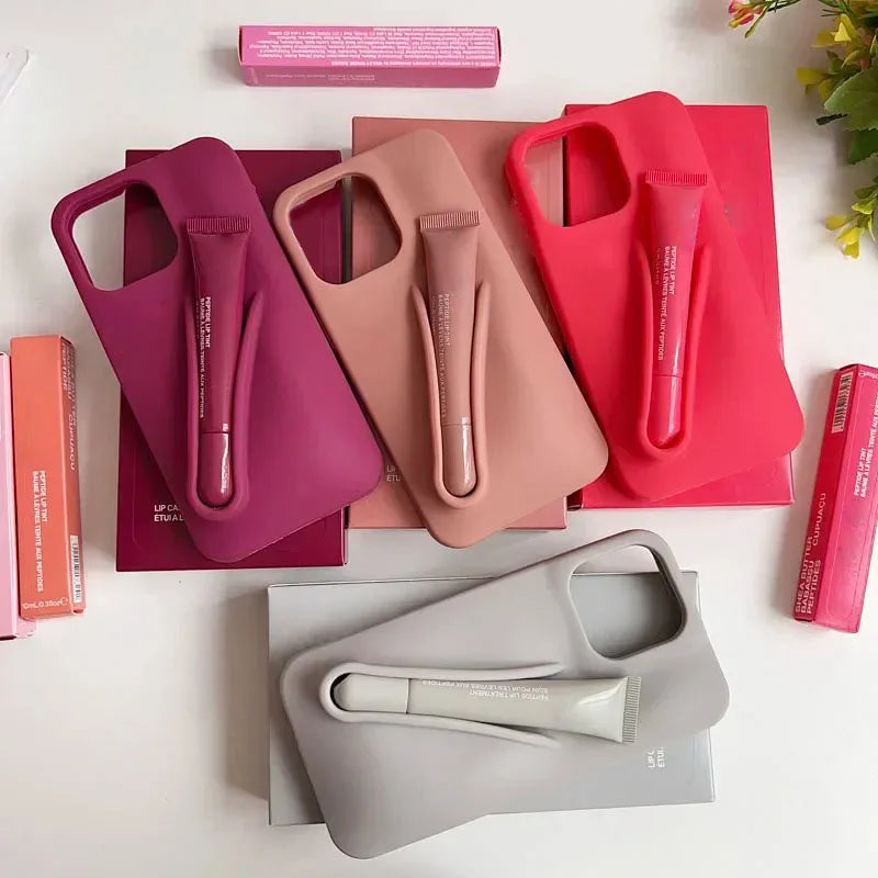 Hot Sale Lipstick Ribbon Toast Gift Set Soft Phone Case For iPhone 16E 16 15 14 13 12 11 Pro Max Plus With Box Lip Gloss Cover