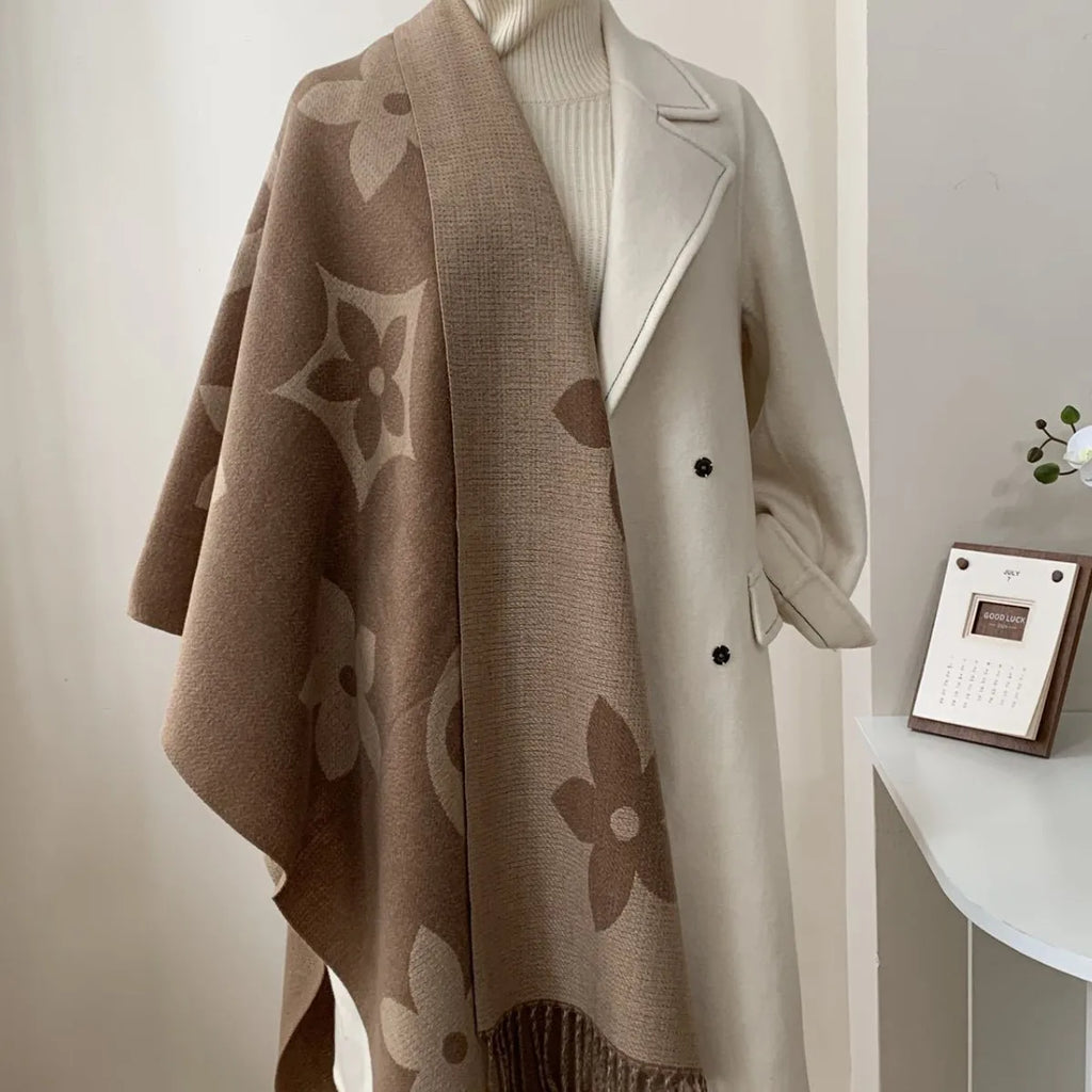 Elegant Double-Sided Cashmere-Imitating Shawl Women's Fashionable Air Conditioning Outerwear Versatile Autumn Winter Style