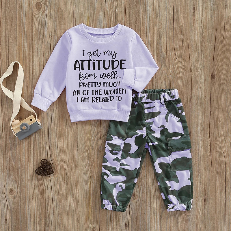 Toddler Girls Clothes 2T 3T 4T 5T Fall Outfits Baby Pullover Sweatshirt & Camouflage Pants Set Kids Winter Sweatsuit