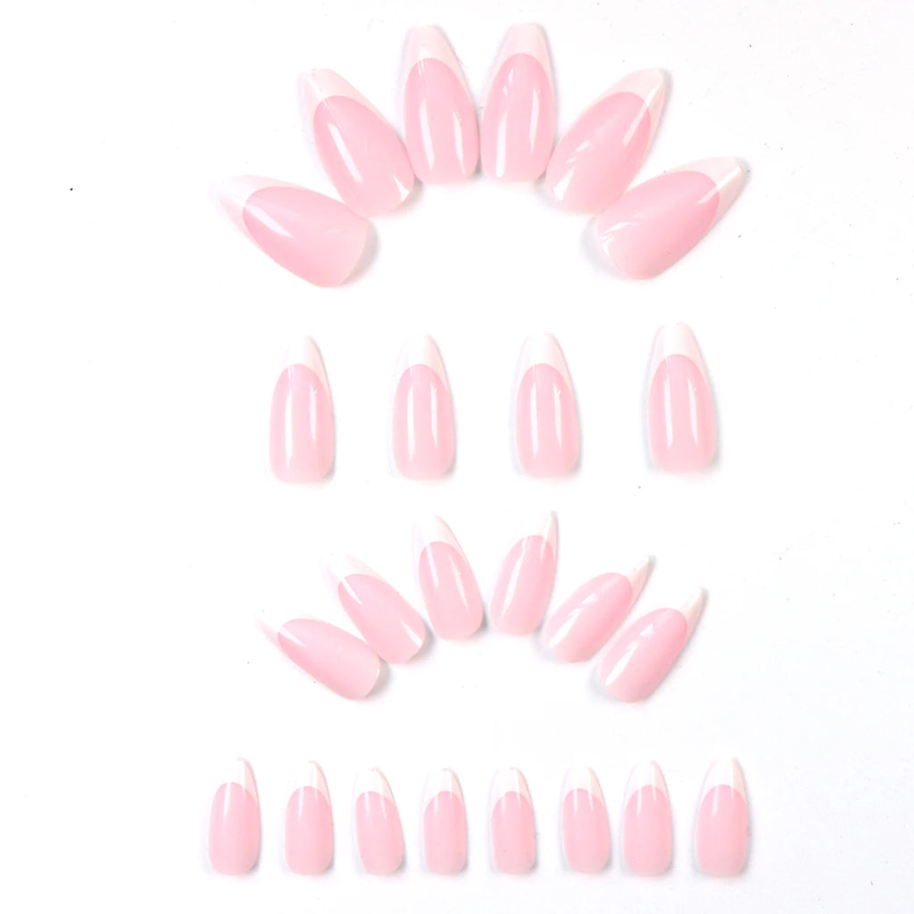 360/120pcs Light Pink Almond Press On Nails Glossy White French Fake Nail Simple Full Cover Fake Nails Soft Gel Nail Tips
