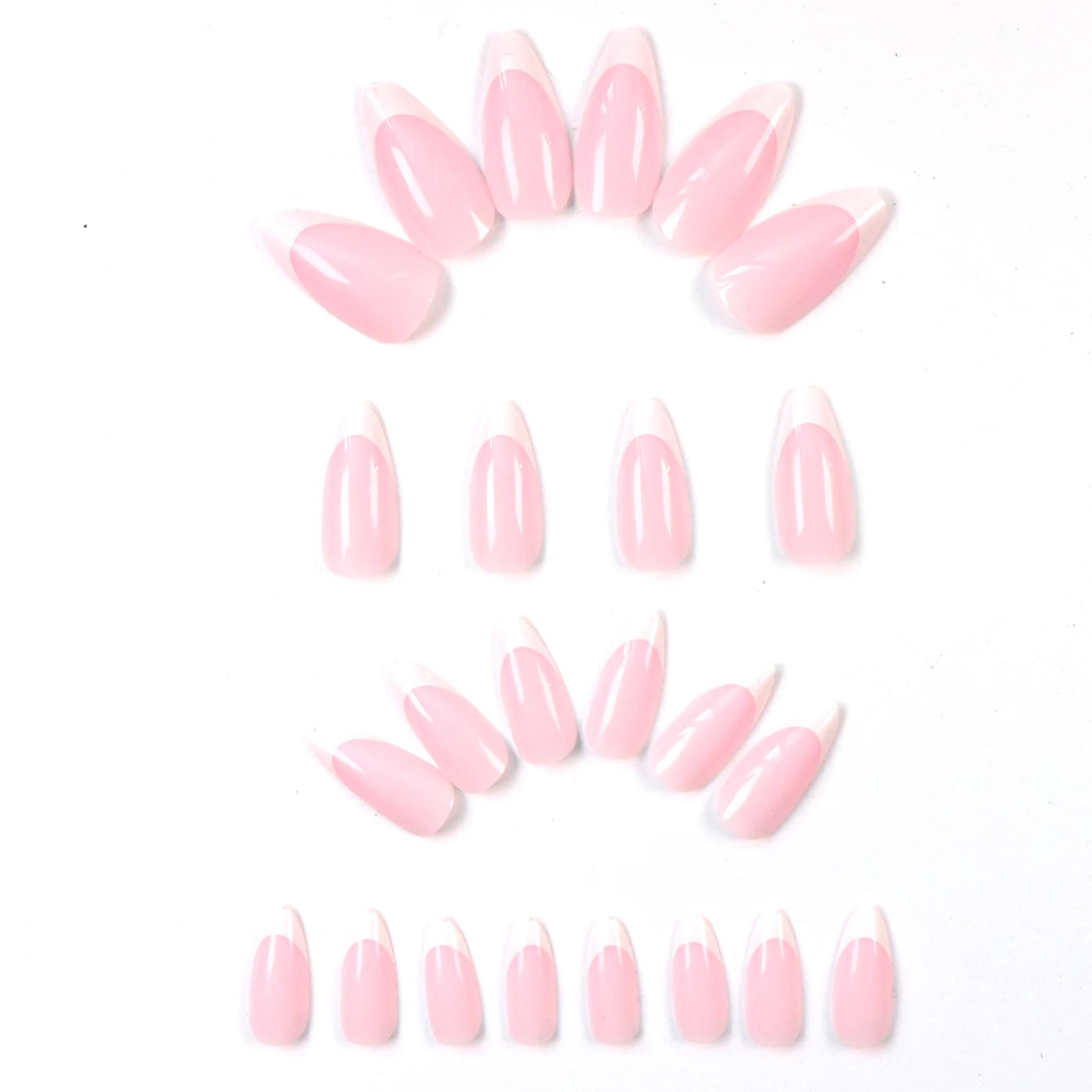 360/120pcs Light Pink Almond Press On Nails Glossy White French Fake Nail Simple Full Cover Fake Nails Soft Gel Nail Tips