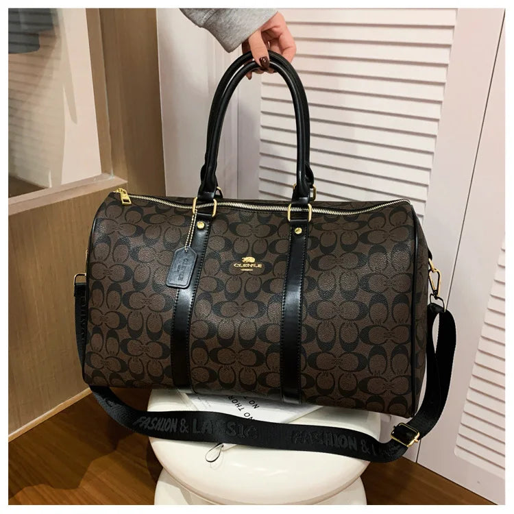 Weekend Getaway Large Duffle Travel Bag, Monogram Canvas Carry On Bag for Business Trip Gym Overnight