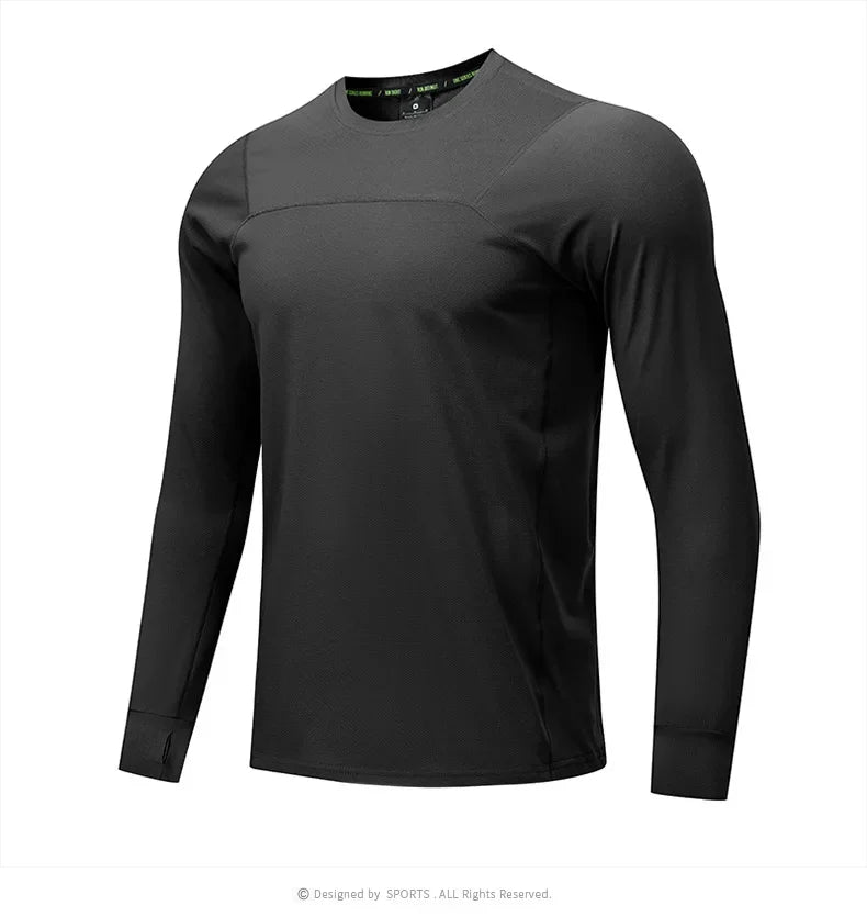 Quick Dry Long Sleeve T-Shirt Men's Thin Collar Breathable Outdoor Sports Base Shirt Striped Pattern Casual Comfortable Top