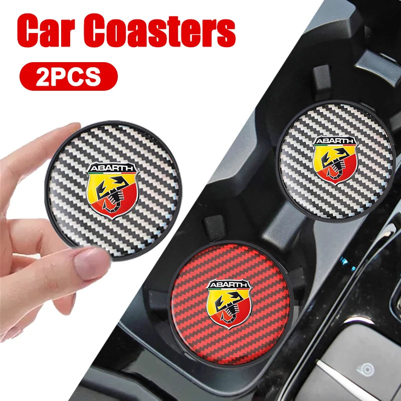 2PC Car Water Cup Pad Non Slip Coaster Drinks Mat For Abarth Punto 124 500 595 695 500X 500e Car Interior Auto Accessories