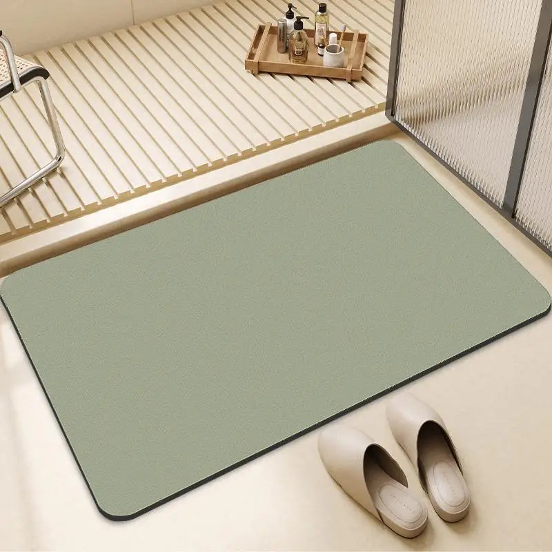 Green Diatomite Bath Mat Non-Slip Quick Dry Super Absorbent Shower Mat Washable Bathroom Mat