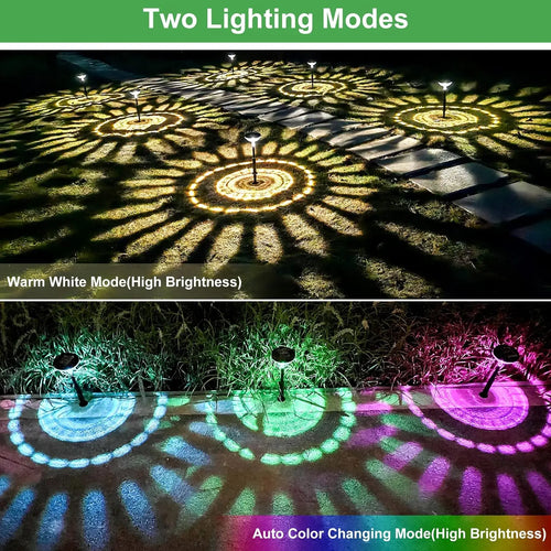 2 Pack Solar Pathway Lights Multicolor & Warm White LED IP67 Waterproof Outdoor Garden Yard Lawn Landscape Decorative
