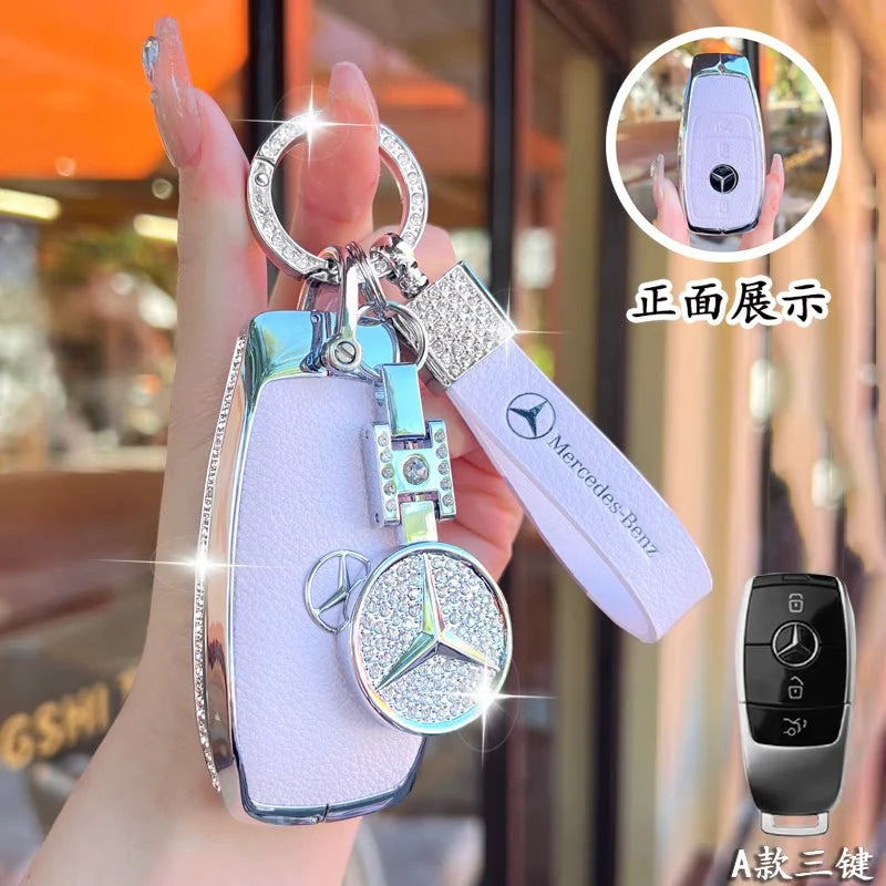Full Wrap Rhinestone Key Fob Shell Fit Mercedes Benz GLE GLB GLS W206 W214 Smart Key Shiny Diamond Key Cover Car Decoration Gift