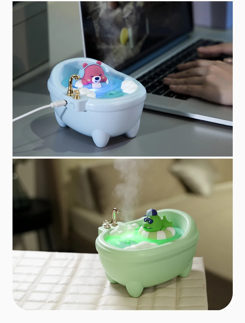 Tub Air Humidifier with Small Spray Hydration, Silent USB Aromatherapy Diffuser for Bedroom, Desktop, Car, Home, and Office Use
