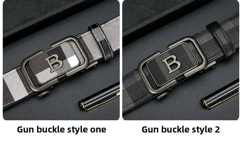 Trendy Plaid B Letter Automatic Buckle Belt for Men Premium Quality Fashionable Business Style Versatile Home Use