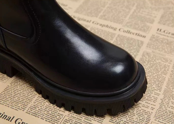Women's Half High Boots Round Toe Chelsea Ladies Mid Calf Shoes Middle Heel Brown Footwear Spring Autumn Sale Gothic Demi-season