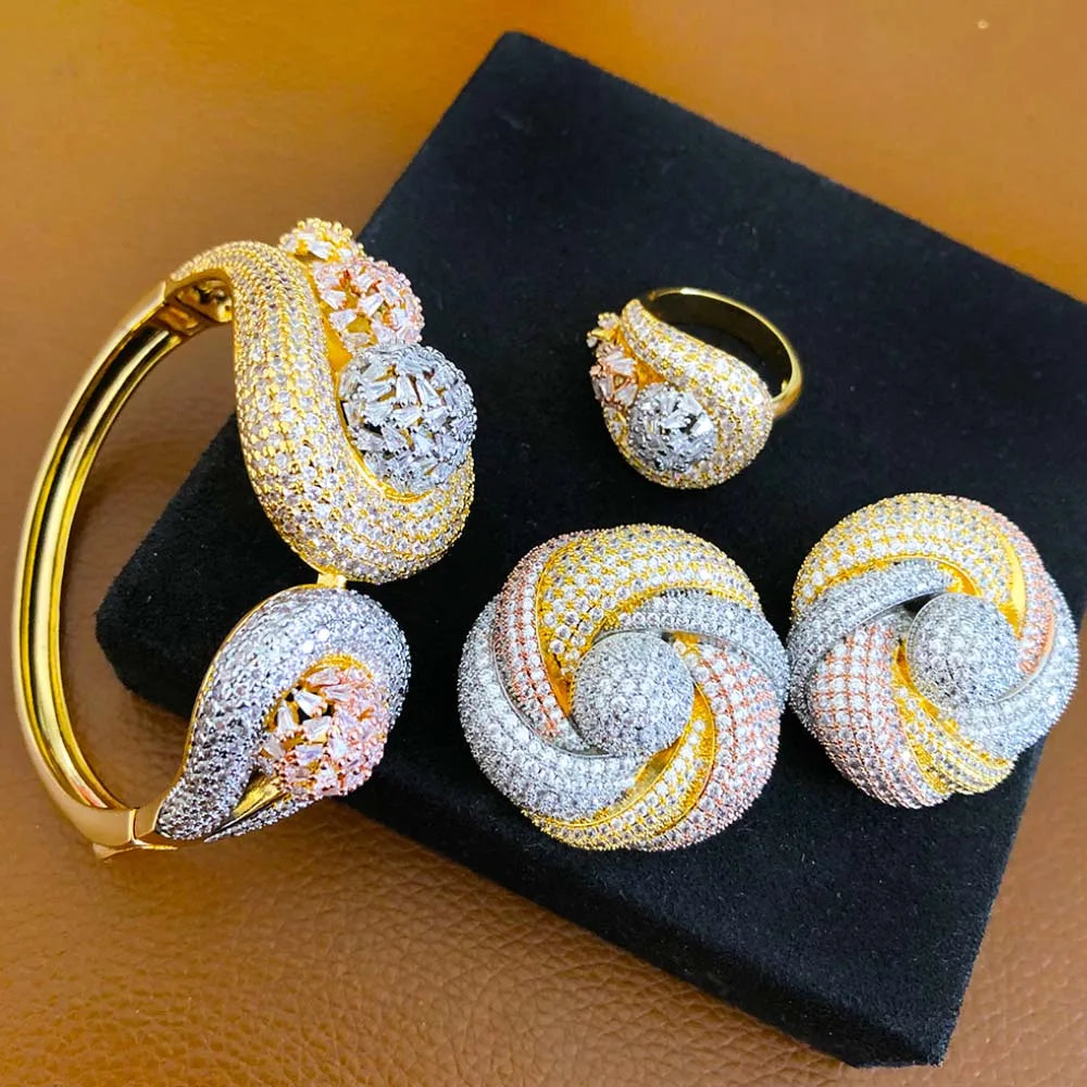 GODKI Personalize Luxury Lagos Big Bold BowKnot Bangles/Bracelet Ring Se For Women Wedding Full Zircon Dubai Bridal Jewelry 2026