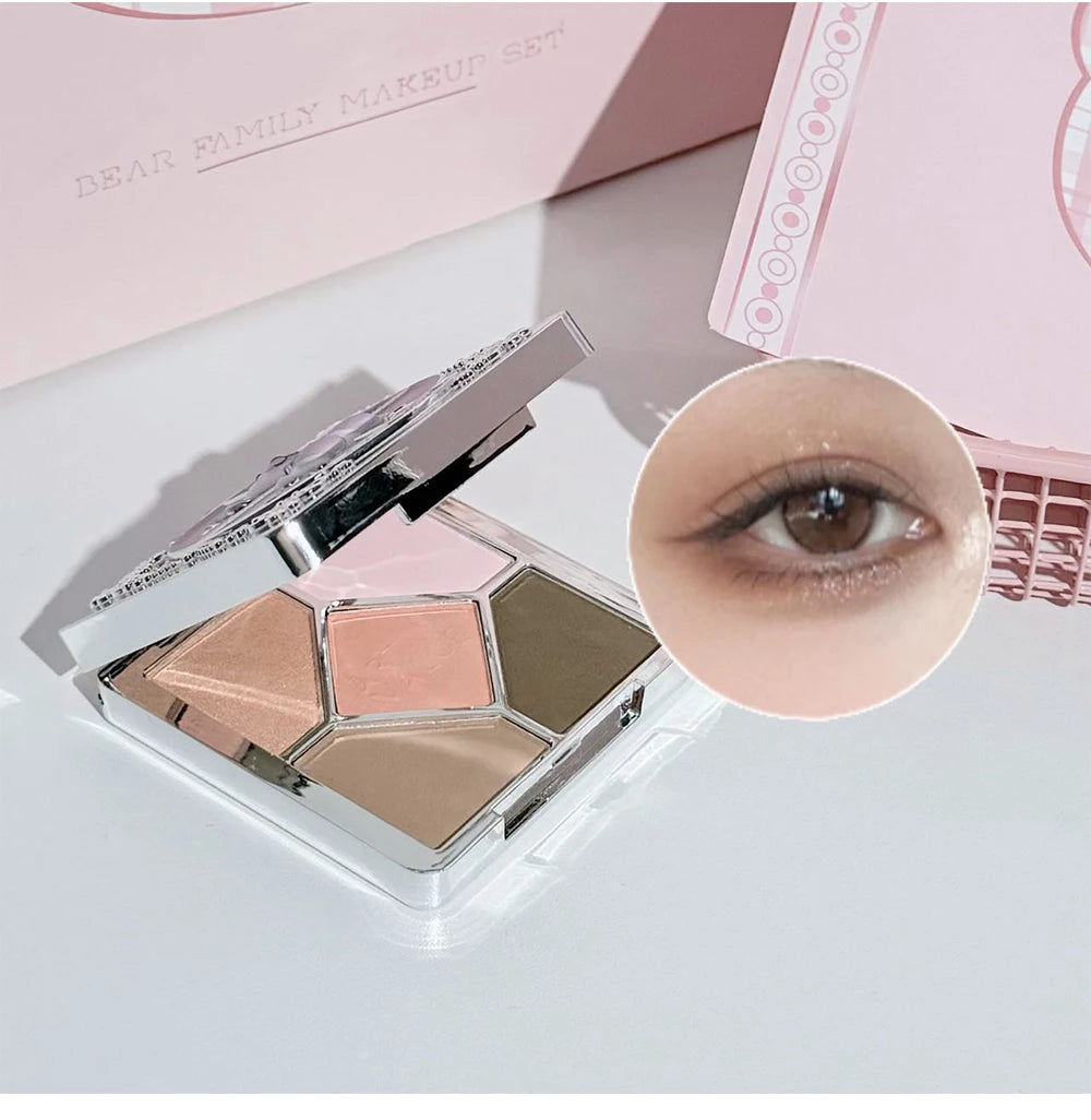 ART VALUE 7PC Makeup Sets Include 3 Colors Lip Mud,1 Pressed Powder,1 Blush,1 Eyeshadow Palette,1 Necklace Beauty Makeup Sets