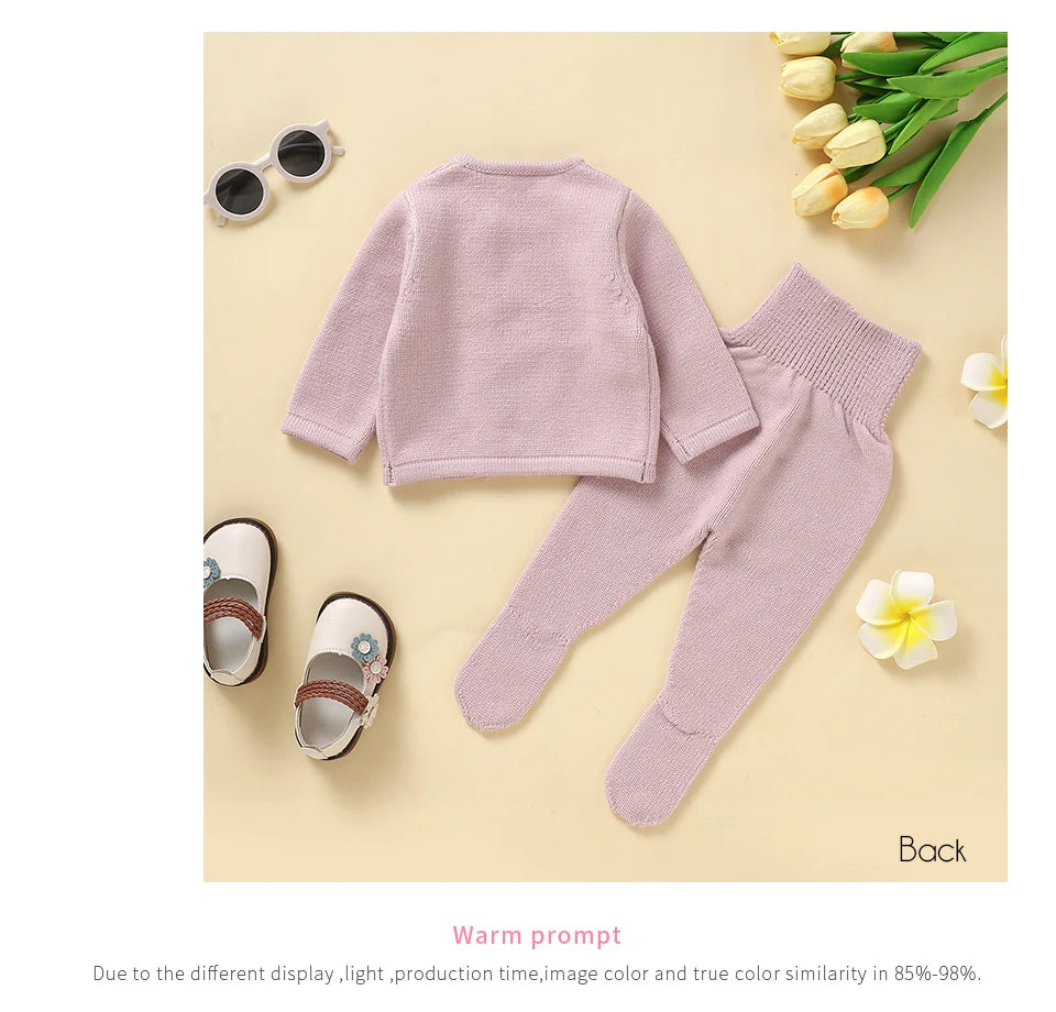 Toddler Kids Girls Clothes Autumn Winter Solid Long Sleeve Knitted Infant Knitwear Coats+Trousers Children 2pcs Outfits Sweaters