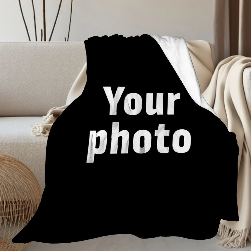 Customized Winter Personalized Thick Flannel Blanket with Warm Photo Print Soft Warm Cozy Multi-Purpose for Sofa Bed Office Nap