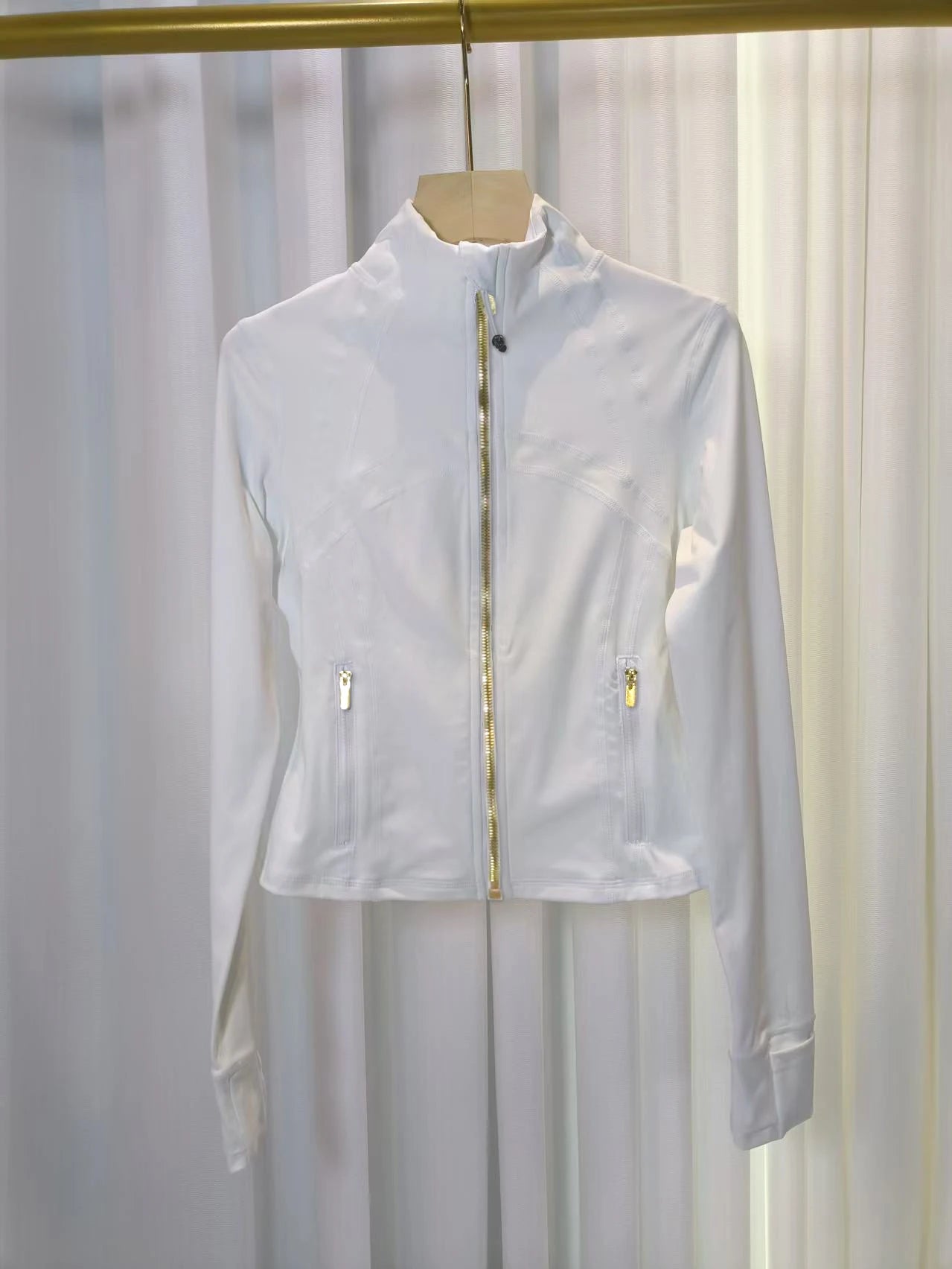 LULU FLORA Short silver zipper stand up collar jacket for waist slimming yoga women's outerwear, sun protection, quick drying,