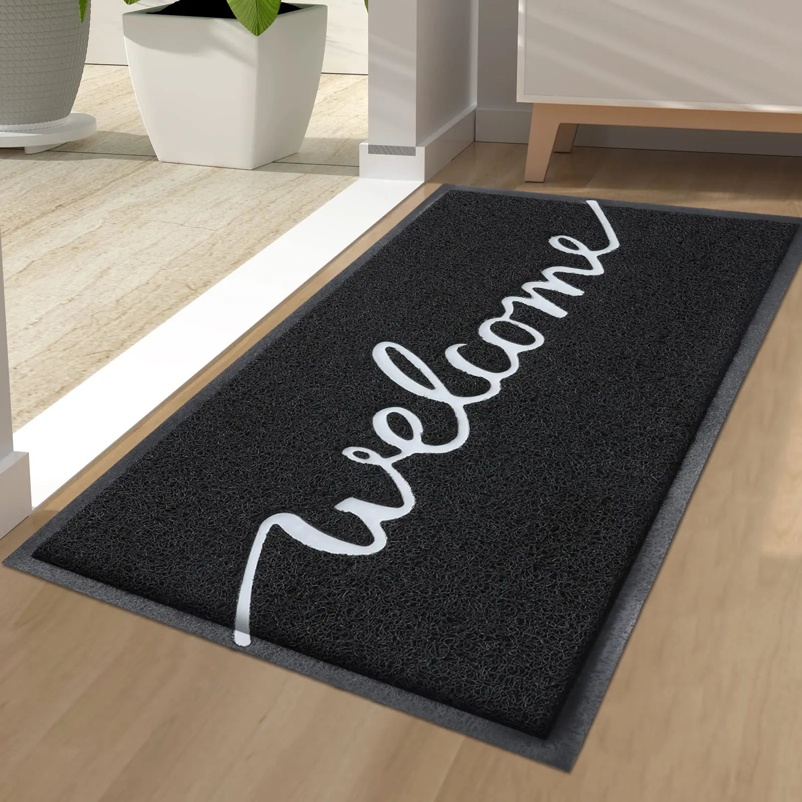 Olanly Welcome Entrance Door Mat Indoor Outdoor Front Dirt Trapper Non-Slip Low Profile Durable Patio Mat