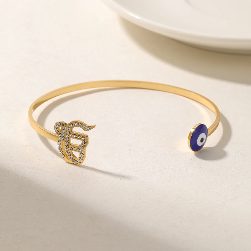 Punjabi Sikh Demon Eye Gold Bracelet Dot Diamond 18k Stainless Steel Faith Master Unique Symbol Religious Jewelry Keepsake