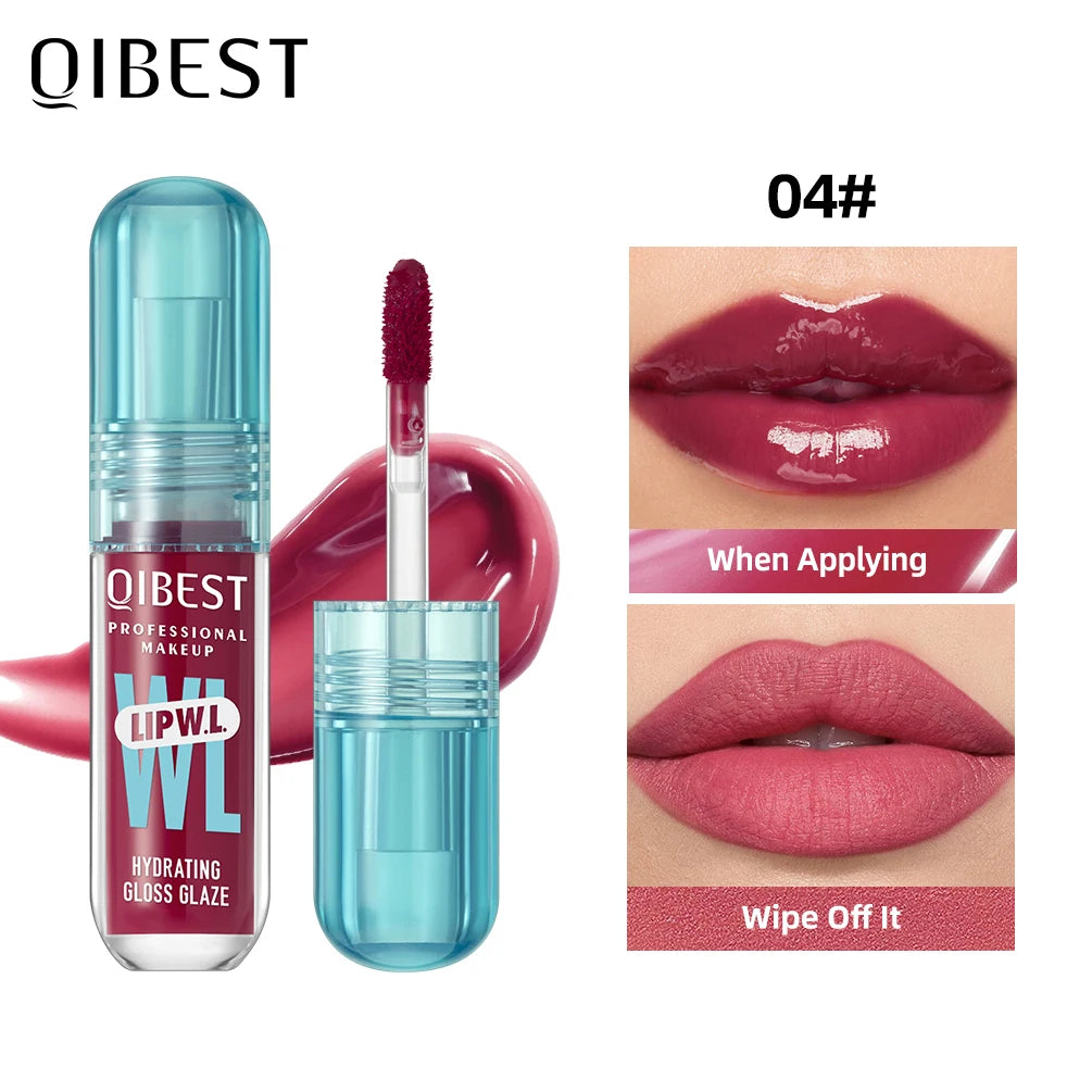 QIBEST Hydrating Crystal Lip Gloss Easy to Fade Mirror Water Glazed Lip Glaze Long Lasting Moisturizing Gloss Lip Tint Cosmetics