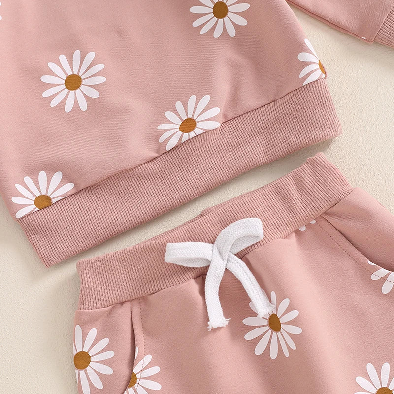 Toddler Kids Clothes Girls Clothing Floral Print Long Sleeve Loose Pullover Sweatshirts+Pocket Pants Sets