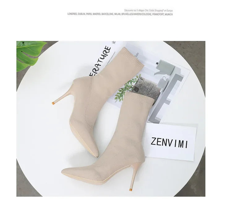 Sexy Sock Boots Knitting Stretch Boots High Heels for Women Fashion Shoes 2024 Spring Autumn Ankle Boots Female