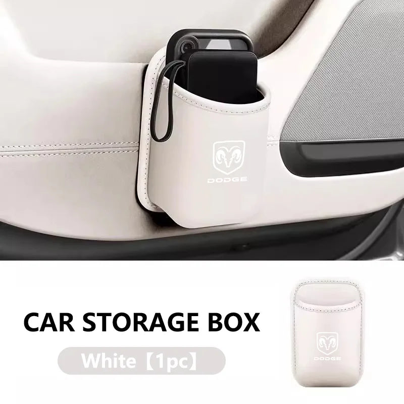 PU Leather Car Door Wall Mounted Storage Auto Logo Storage Hang Pocket For Dodge SRT Ram 1500 Journey Charger Challenger Caliber