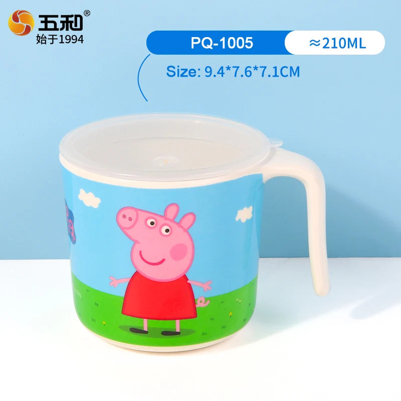 For Peppa Pig Tableware Cartoon Salad Bowl Anti-Fall Dining Plate Cup Spoon Baby Eating Double-ear Bowl Food-grade Divided Plate