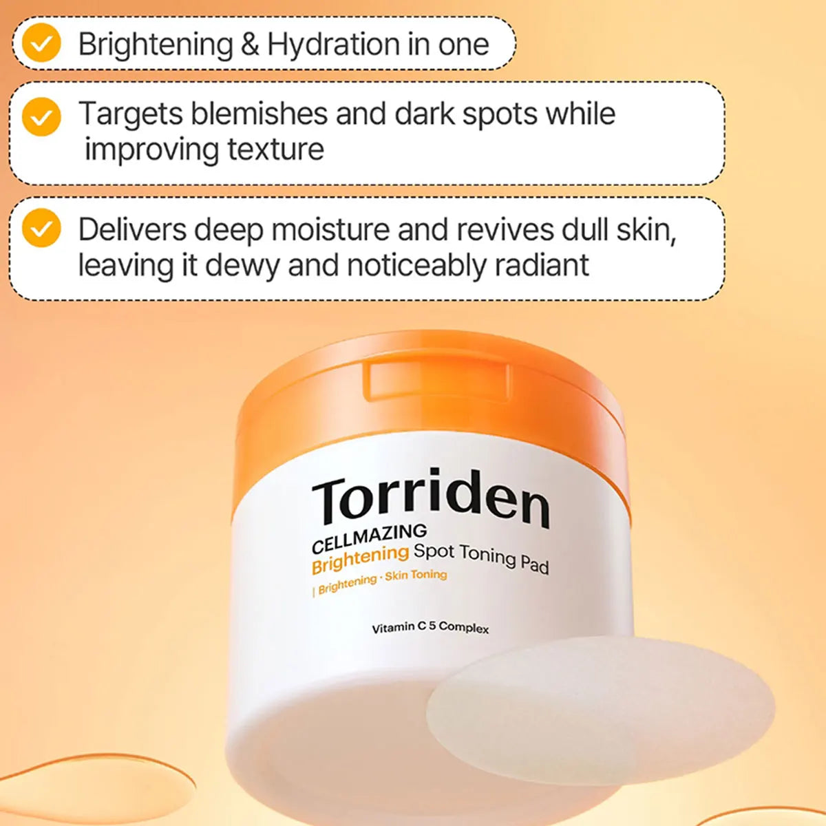 Torriden Cellmazing Brightening Spot Toning Pads (70 Pads),Fades Spots & Dullness,Vitamin C Brightening,K-Beauty,Korean Makeup