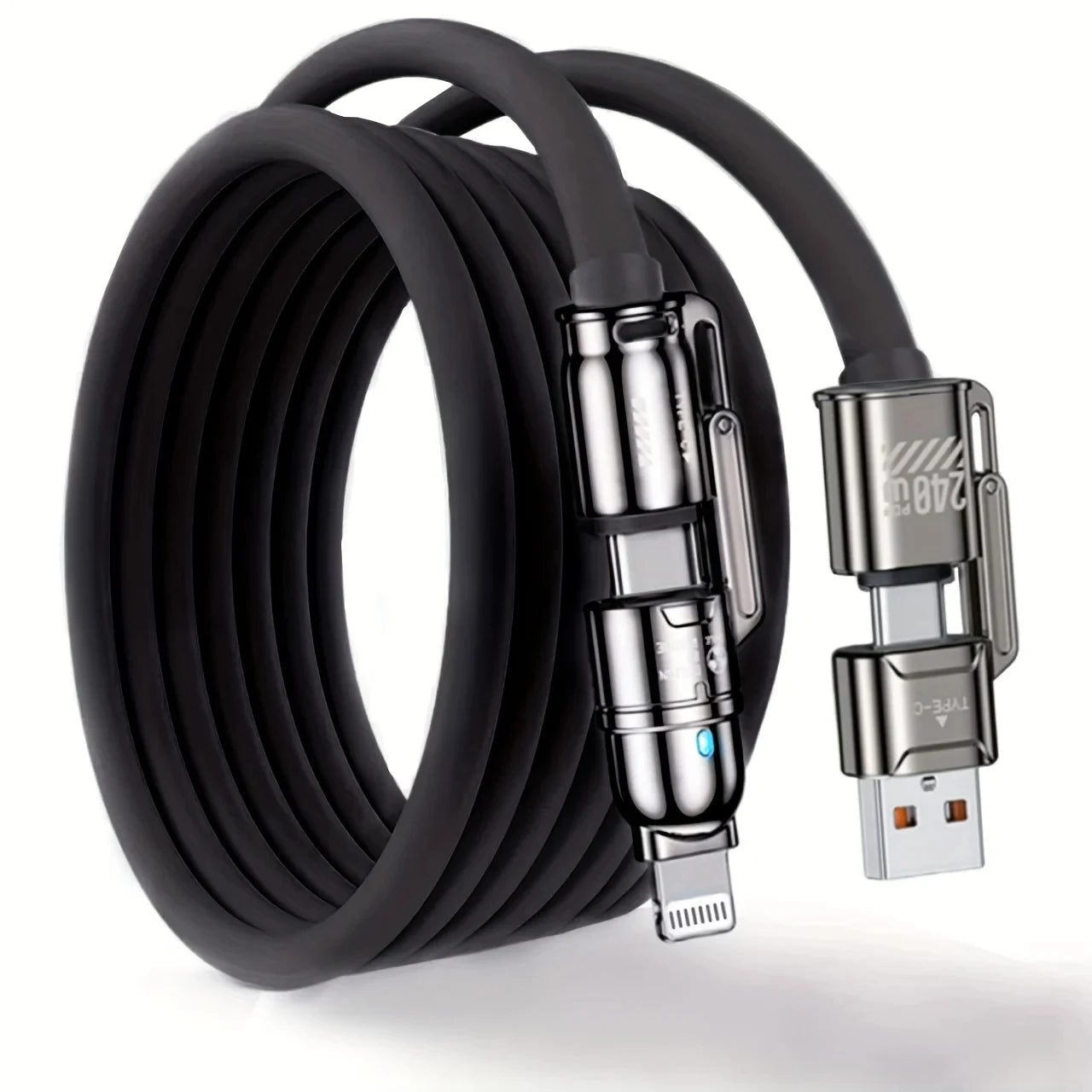 USB C 4-in-1 Type C Cable 240W Super Fast Charging Multiple Functions For iPhone 11 12 13 14 15 16 17 Samsung Xiaomi iPad Tablet
