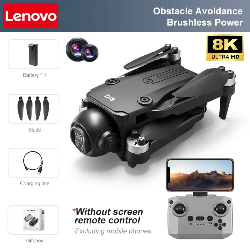 Lenovo D18 Drone 8K Aerial HD Dual-Camera Intelligent Obstacle Avoidance Brushless Power 5G WIFI Screen Remote Control GPS Drone