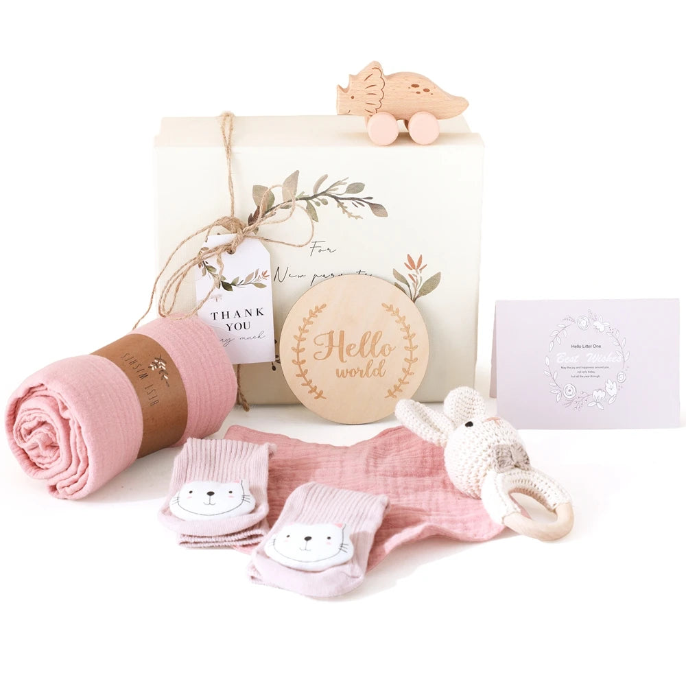 Baby Double-sided Cotton Bath Towel Newborn Care Set Children's Memorial Card Newborn Baby Gift Box Boy And Girl Bathing Set