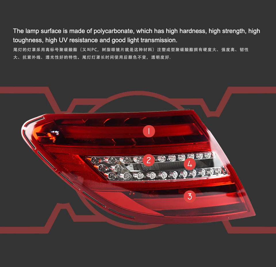 AKD Tail Lamp for Benz W204 LED Tail Light 2007-2013 C180 C200 C300 C350 C63 Rear Fog Brake Turn Signal Automotive Accessories